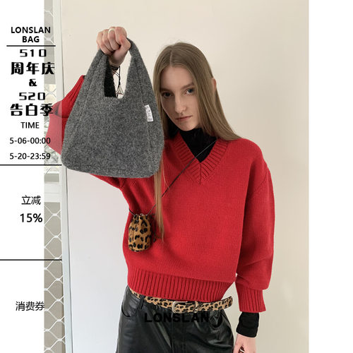 Lonslan BAG 2025 NEW  休闲百搭高级感手拎纯色针织毛呢手腕包
