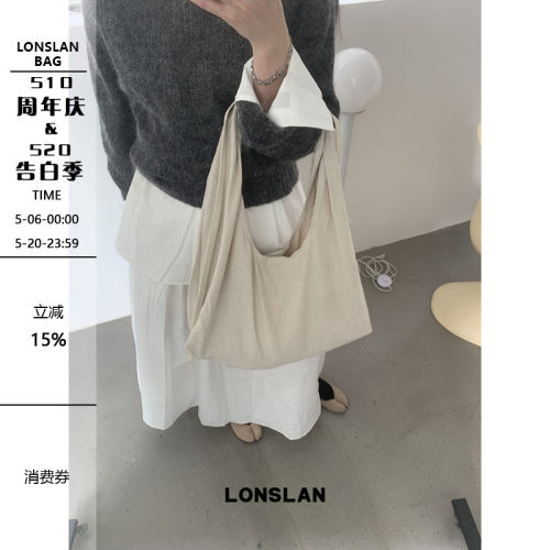 Lonslan BAG 2025NEW早秋日系复古棉麻大容量通勤休闲单肩布包