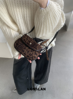 Lonslan BAG 2025NEW早秋复古磨砂豹纹单肩挂脖搭配出片包