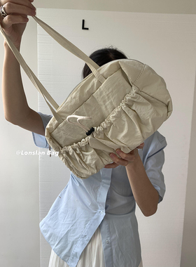 Lonslan BAG 23SUMER NEW休闲小众尼龙褶皱抽绳方形单肩腋下包女