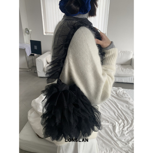 网纱褶皱拼接仙气单肩包包设计感 2024秋冬新款 Lonslan BAG