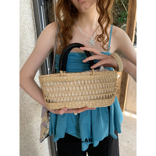 Lonslan BAG 2026  NEW  法式复古镂空度假立型手提菜篮子草编包