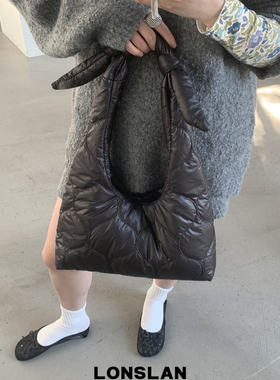 Lonslan BAG 2025 NEW  时尚复古简约绑结手提尼龙充棉单肩腋下包