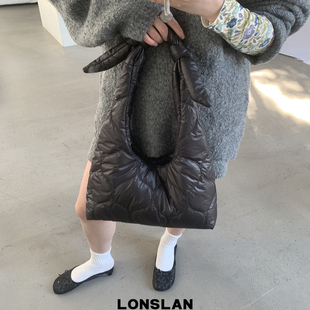 时尚 Lonslan NEW 2025 复古简约绑结手提尼龙充棉单肩腋下包 BAG