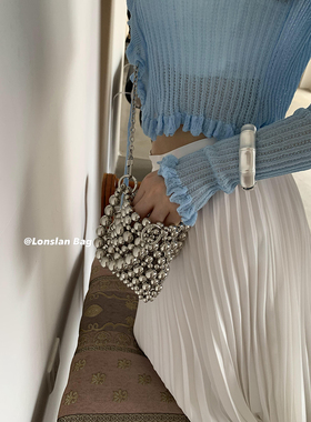 Lonslan BAG 24SUMER NEW手工珍珠串珠精致高级手提包单肩斜挎包