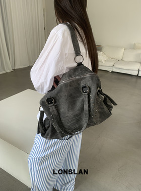 Lonslan BAG 2025NEW早秋复古大容量托特铆钉吸睛小众单肩腋下包
