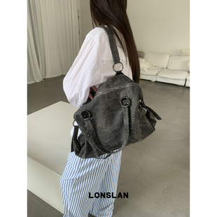 Lonslan 2025NEW早秋复古大容量托特铆钉吸睛小众单肩腋下包 BAG