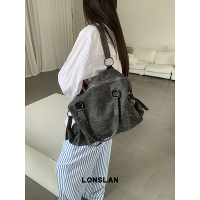 Lonslan BAG 2025NEW早秋复古大容量托特铆钉吸睛小众单肩腋下包