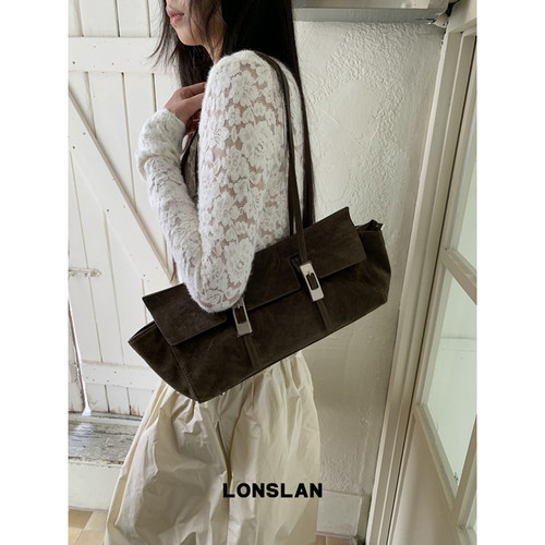 Lonslan Bag 26早秋小众磨砂牛皮单肩复古翅膀包百搭波士顿手提包