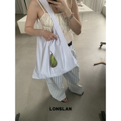 Lonslan BAG 2025NEW韩系一颗梨印花简约大容量可斜挎布袋