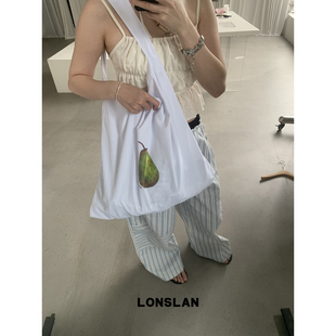 Lonslan 2025NEW韩系一颗梨印花简约大容量可斜挎布袋 BAG