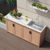 户外洗手盆庭院铝合金防水防晒岩板水槽一体柜室外储物收纳杂物柜