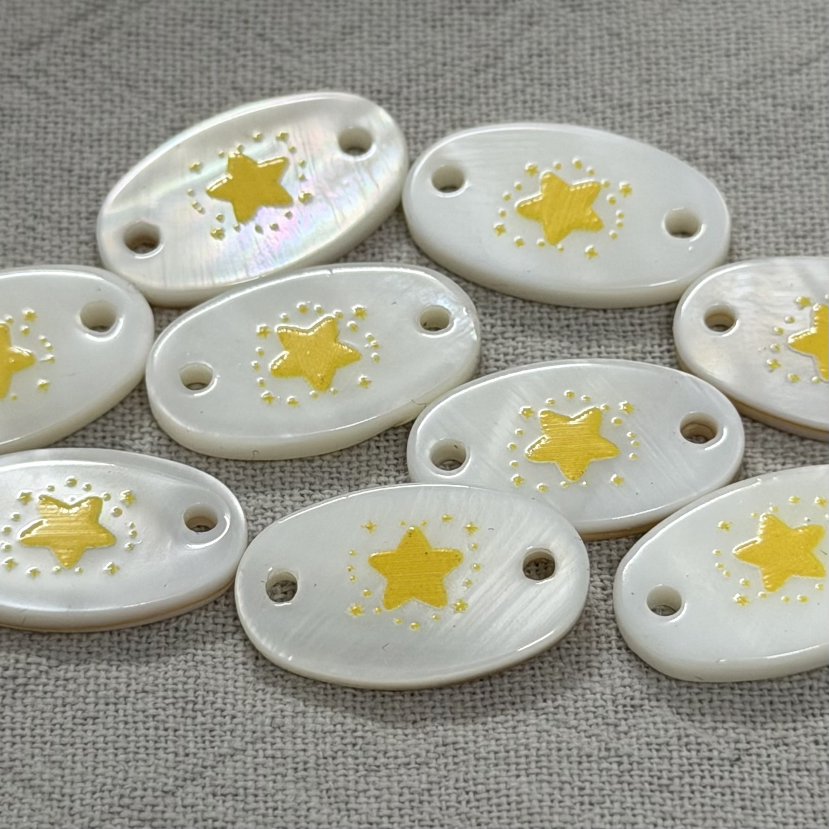 天然黄色星星椭圆贝壳标牌扣子diy手链项链装饰品衬衫针织衫纽扣