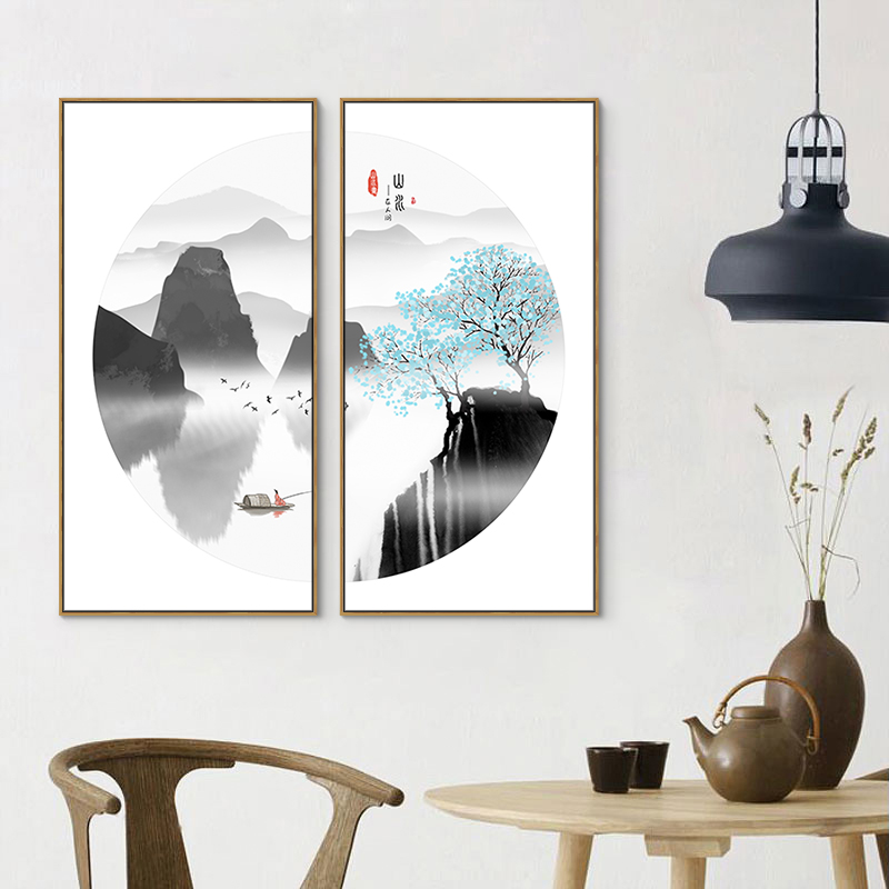 s入户玄关禅意山水画新中式装饰画客厅背景墙茶c室j