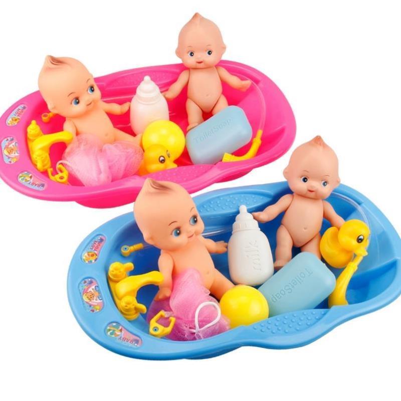 宝宝洗澡娃娃浴盆娃娃戏水玩具组合小浴盆儿童仿真过家家玩具女%