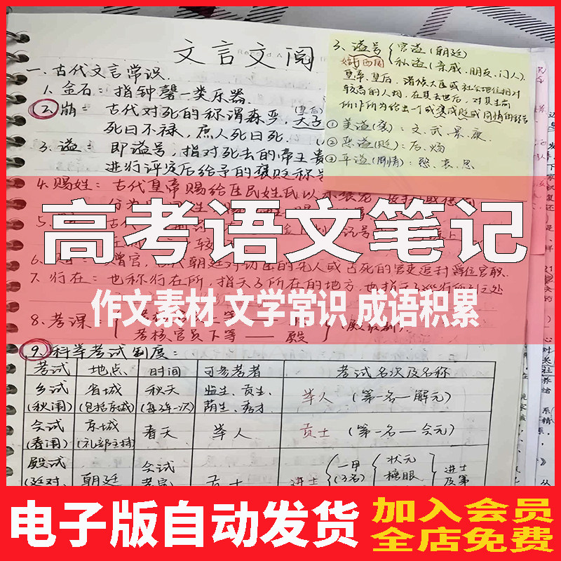 高中语文基础知识手册最新电子版状元必背古诗文笔记必修上册清单