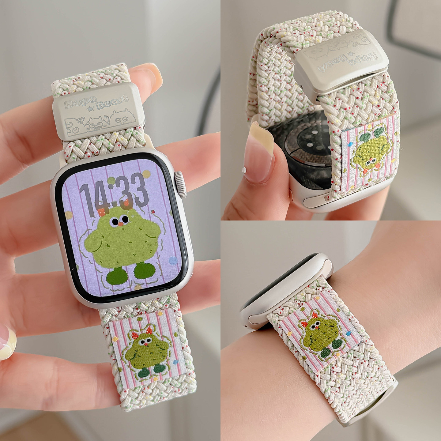 小怪兽新款适用苹果手表iwatch10/11表带可爱尼龙编织磁吸扣applewatch表带秋冬透气s9/8代高级金属运动女生