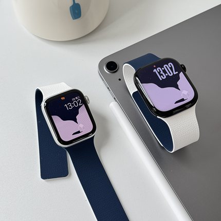 拼色荔枝纹适用iwatchs11表带AppleWatch10磁吸s9秋冬新款s8硅胶ultra2代苹果手表带高级感腕带s6运动男女款