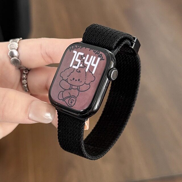 适用applewatch苹果手表带iwatchs11四线单色尼龙S10/9/8运动休闲iwatchs10男款简约ultra女士高级SE磁吸腕带