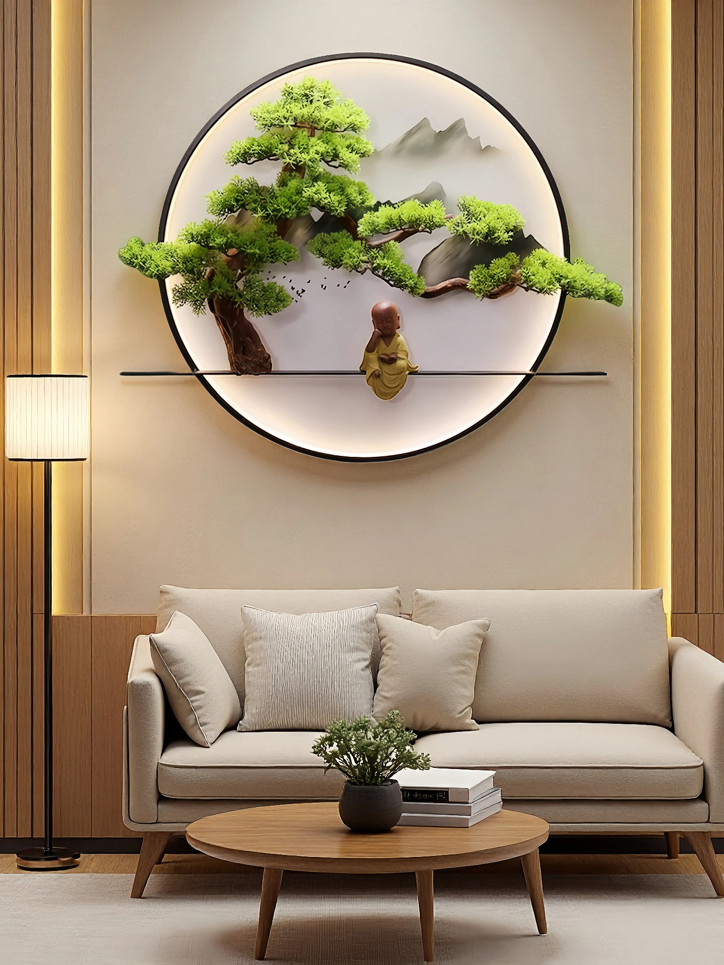 拓卓家居客厅背景墙立体浮雕装饰画入口走廊迎福松木壁挂光画