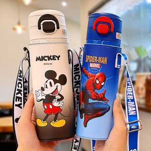 蜘蛛侠儿童保温杯男孩上学专用双饮吸管杯子带杯套防摔316食品级