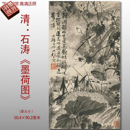 清代石涛墨荷图传统水墨荷花图国