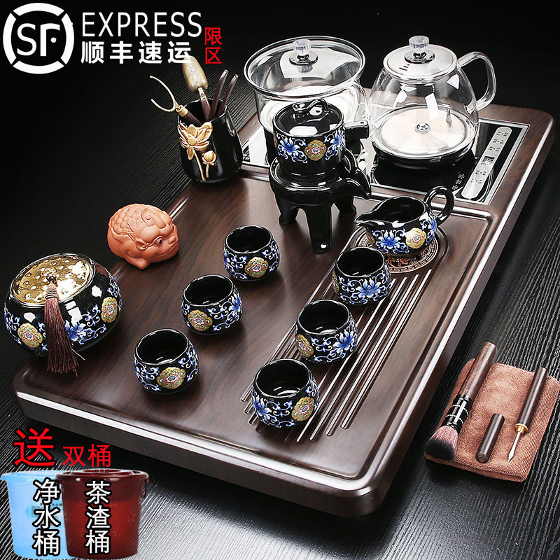 家用茶具套组高档茶盘实木茶台烧水壶一体全自动玻璃底部上水办公