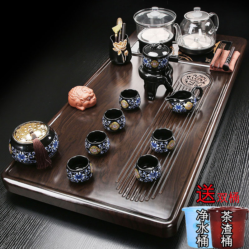 全自动茶具套装办公 1米实木茶盘整套茶杯茶台家用玻璃烧水壶一体