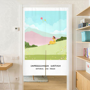 清新治愈风门帘隔断帘卧室女生半帘短帘免打孔厨房遮挡帘厕所布帘