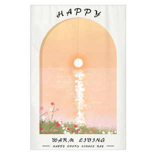 奶油风门帘隔断帘卧室女生半帘短帘免打孔厨房厕所遮挡布帘ins风