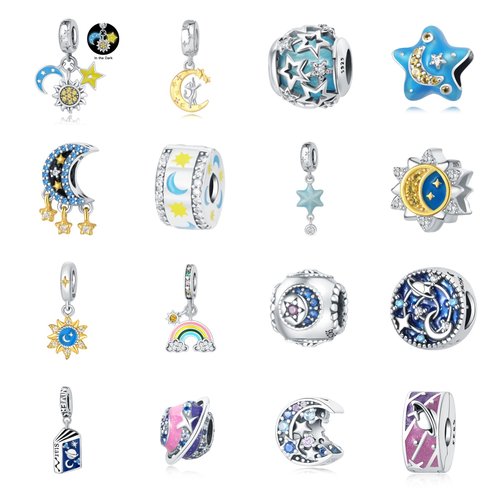 原创S925纯银星月太阳系列潘家风格手链串珠beads星光熠熠串珠