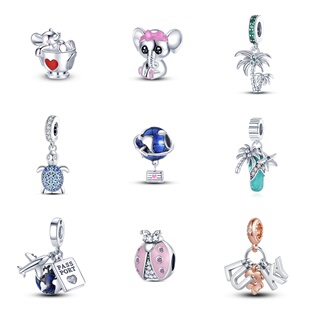 铜镀银卡通动物吊饰DIY手链配件可爱小象椰子树珠子饰品
