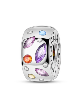 2024新品潘家风格手链珠子铜镀银闪耀彩色宝石固定夹几何线条系列