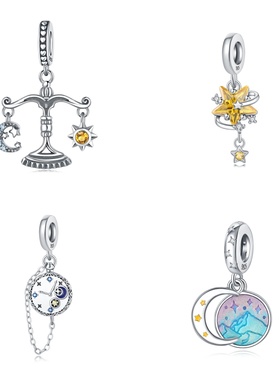 2024新品潘家风格diy珠子纯银流苏月亮太阳天秤吊坠星月太阳系列