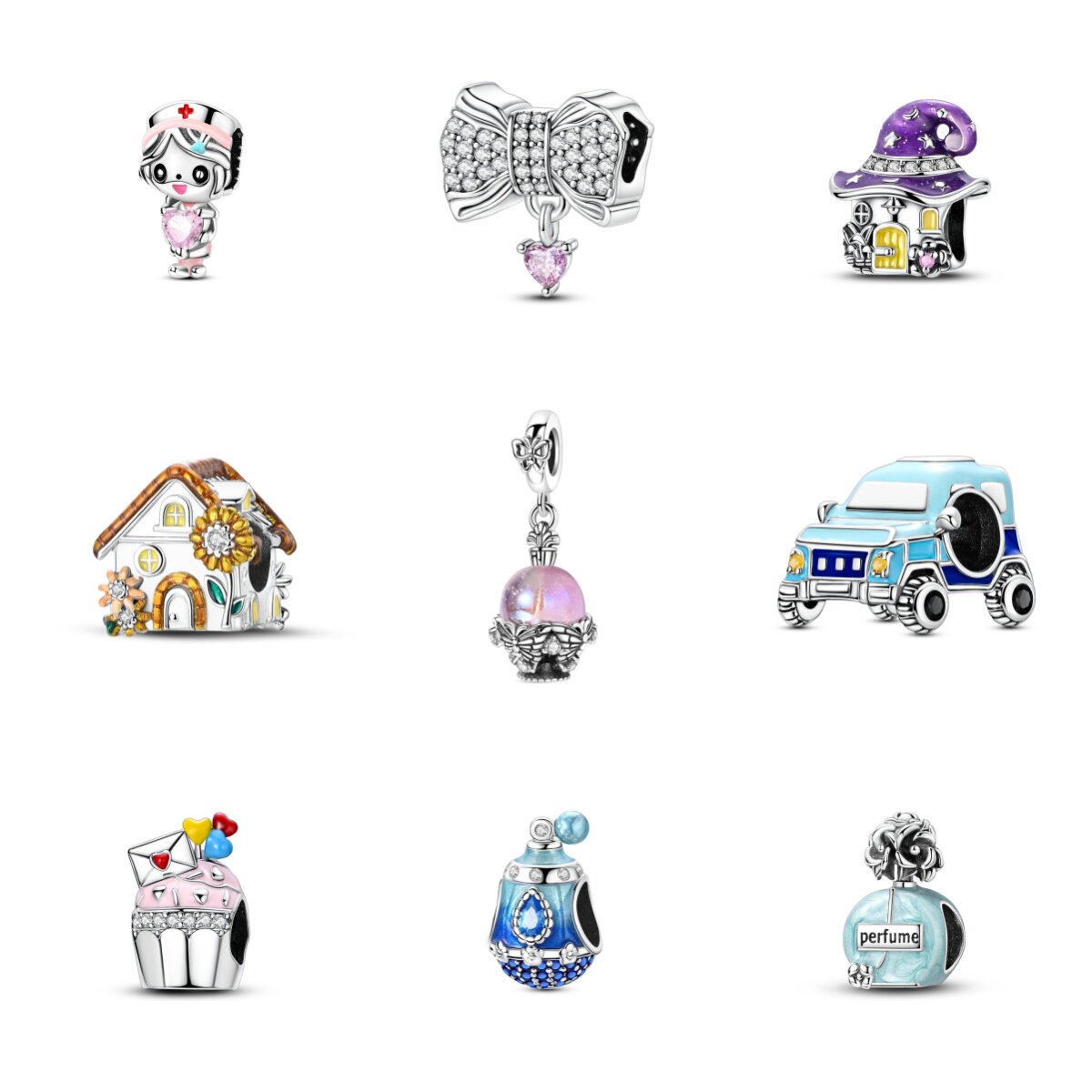 潘家风格白铜镀银吊坠DIY手链