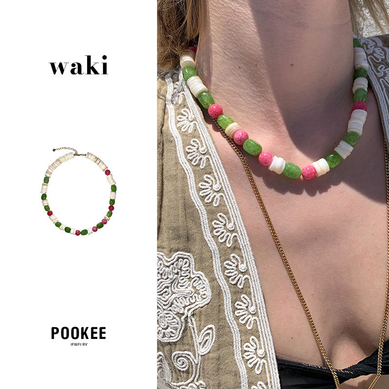 WAKI正品 草莓芭菲项链原创小众彩色手工串珠海岛度假风新款