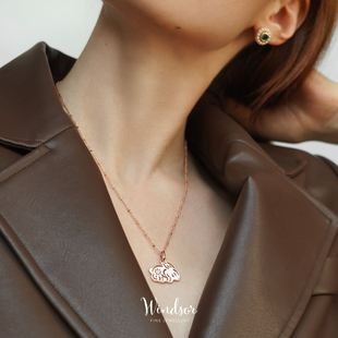 原创高级小众设计感 新款 windsor 金色复古兔年剪纸项链女款
