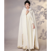 2025年汉服披风女冬季 长款 古风新娘斗篷加厚加绒保暖毛领披肩