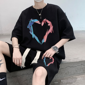 华夫格t恤套装男生夏季欧美潮流短袖短裤两件套时尚运动一套搭配