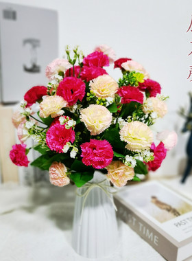 仿真花把束康乃馨假花绢布玫瑰花家居装饰高档客厅餐桌插花摆件