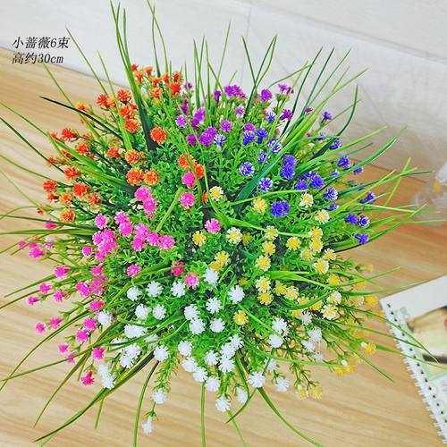 单支假花仿真花束塑料花小束把花玫瑰绢布花干花家居摆设田园装饰