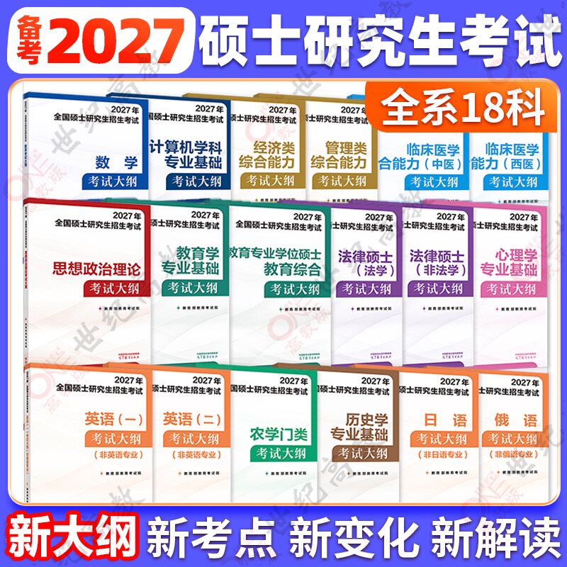【官方正版】2027硕士研究生招生考试大纲 试题分析 政治大纲英语一二数学计算机教育学综合心理学中西医法硕法学非法学 考试分析