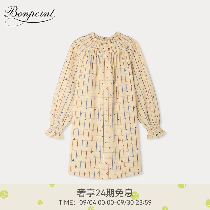 【新品】Bonpoint2026秋冬女大童刺绣樱桃长袖连身裙小樱桃童装图片