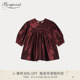 新品 2025秋冬女小童桑蚕丝缩褶纯色连身裙礼服Bonpoint童装