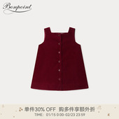 2025秋冬女小童纯色灯芯绒无袖 新品 纽扣连身裙Bonpoint童装