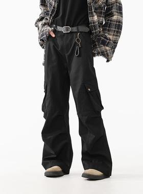 BLRY 美式裤子男秋季潮牌工装裤黑色宽松直筒休闲裤高街直筒裤子