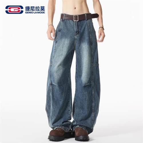 【云旗郝熠然代言】GENIOLAMODE美式弯刀牛仔裤男春夏新款阔腿裤