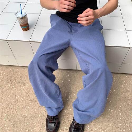 Nevoko 美式复古法工长裤蓝色水洗工装直筒阔腿休闲裤潮流男女