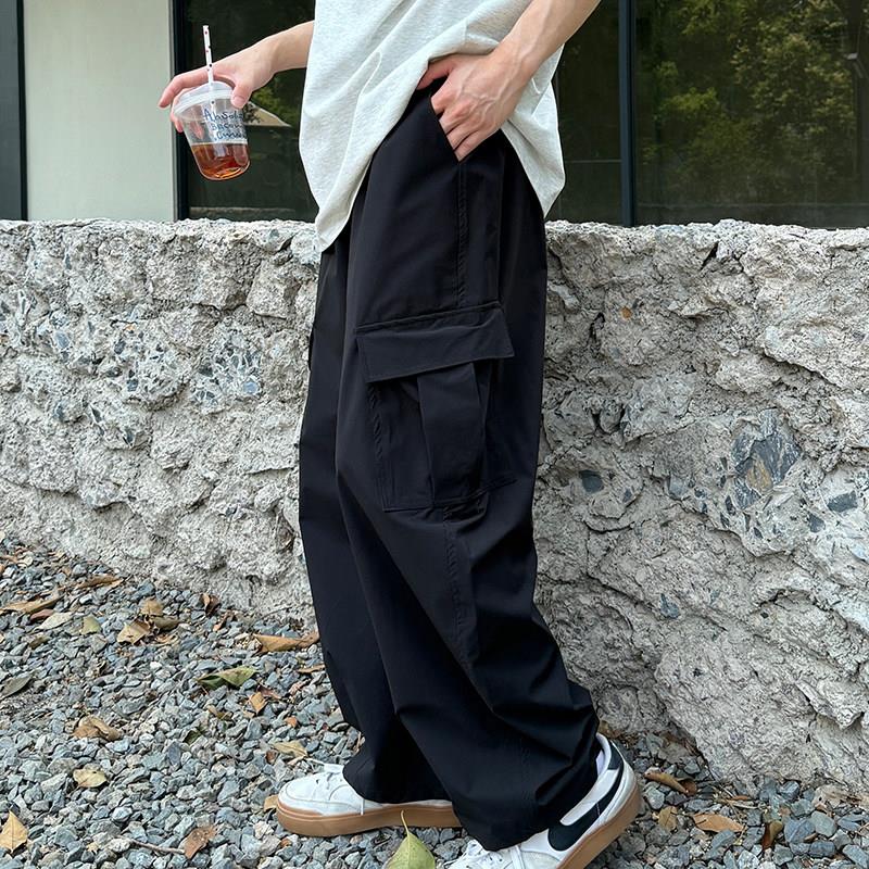 轻薄透气黑色抽绳休闲工作服裤男生夏季2026新款长裤子纯色宽松简