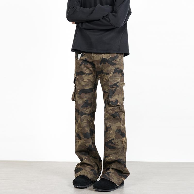 RAIN EDM美式复古vibe多口袋迷彩工装裤男女弹力修身直筒微喇裤子